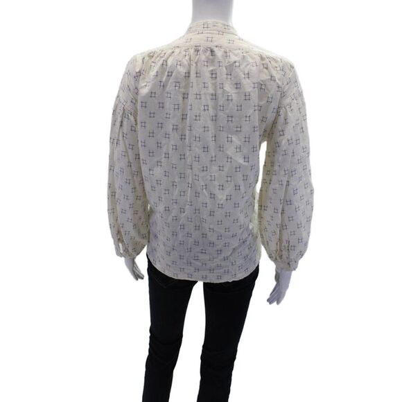 Uqnatu Womens Cotton Geometric Printed V-Neck 3/4 Sleeve Blouse White Size XS - Picture 3 of 6